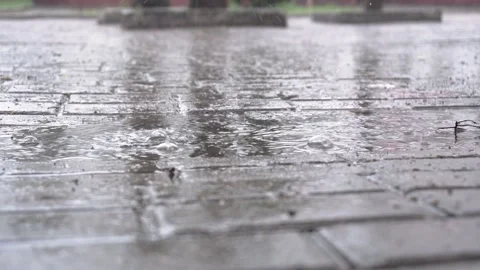 Close-up drops of summer or autumn rain of waterfall on asphalt in the city Stock Footage 196239777