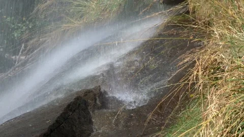 Close up drops of water fall on the rock. Slow motion 4K Video stock 237760354