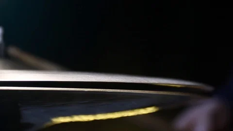 Close up of drum plate hi hat and a drummer playing on drums Stock Footage 85877906