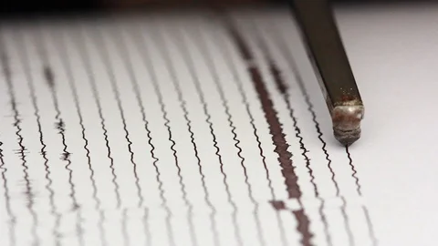 Close up drum recorder recording seismic signal on paper, Lockdown. Stock Footage 105529597