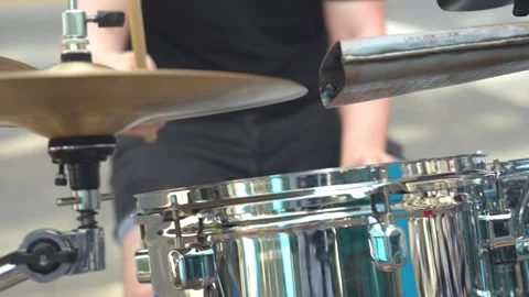 Close Up Of Drum Set During Street Music Performance In Chicago Stock Footage 336025585