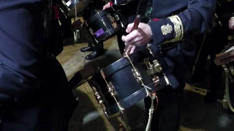 Close Up of Drummer During Holy Week Procession in Malaga Stock Footage 336015169