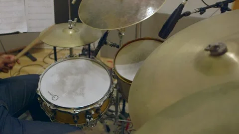 Close Up of Drummer in Studio Stock Footage 258673294