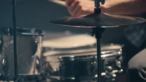 Close-Up Of A Drummer's Hand Playing A Drum Kit. Close-Up Shot Of A Drummer Stock Footage 263952606