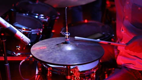 Close-up of a drummer's hands while playing drums Stock Footage 108478225