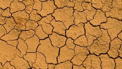 Close-Up of Dry, Cracked Earth Texture Conveying Drought Stock Footage 318605749