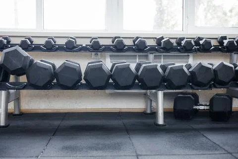 Close-Up Of Dumbbells  Background Stock Photos