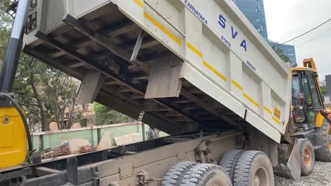 Close up dump truck unloaded process Video stock 167698395