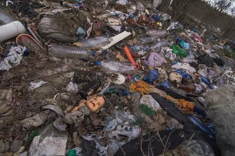 Close up dumping of waste in forest concept photo Stock Photos
