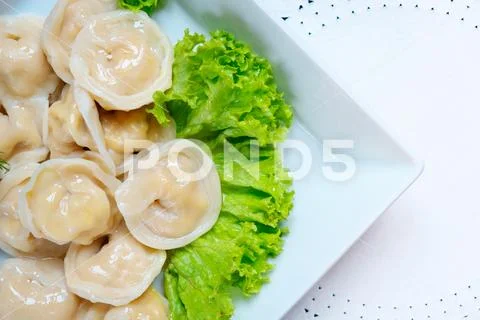 Close up dumplings, pierogi before boiling vegetarian food Stock Photos