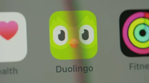 Close up of Duolingo app on phone home screen Stock Footage 280223780