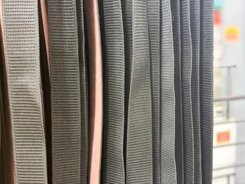 Close-up of Durable Black Nylon Webbing Straps in a Row Stock Photos