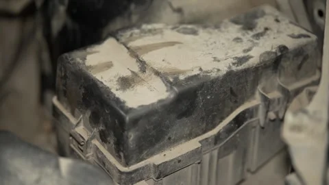 A close up of a dusty car engine fuse box. Stock Footage 342729818