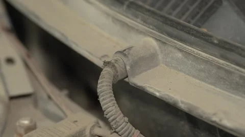 A close up of a dusty corrugated car wire loom tube. Stock Footage 342729881