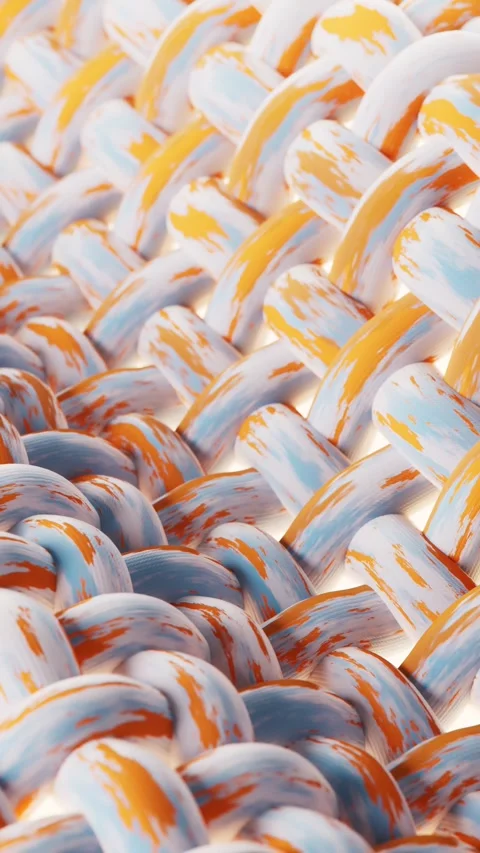 Close-up dynamic motion of woven fabric texture with orange and blue threads. Stock Footage 332391023