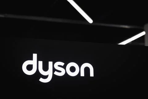 Close-up on the DYSON logo on a decorative wall in store Stock Photos