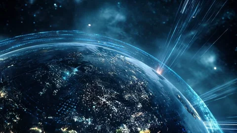 Close-up of Earth in space on a dark background, surrounded by glowing rays Video stock 315292008