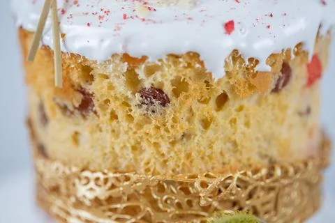 Close-up of an Easter cake. The porous surface of the cake made from yeast do Stock Photos