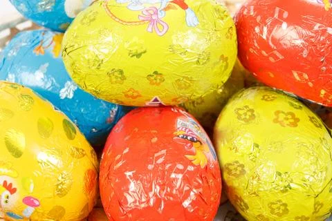 Close up of easter chocolate eggs Stock Photos