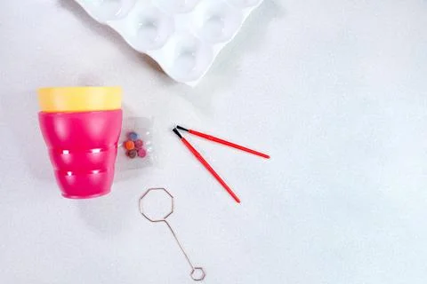 Close-up easter egg painting and decorating tools. Accessories for easter egg Stock Photos