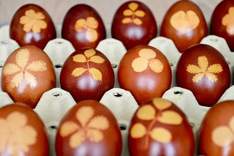 Close up of Easter eggs dyed with onion skins Stock Photos