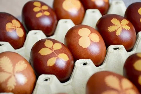 Close up of Easter eggs dyed with onion peel Stock Photos