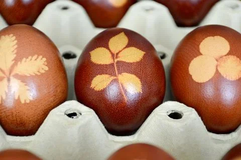 Close up of Easter eggs naturally dyed with onion skins Stock Photos