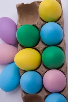 Close up of Easter eggs painted pastel colores Stock Photos