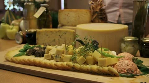 Close up of eating served cheese from board Vidéo 27862932