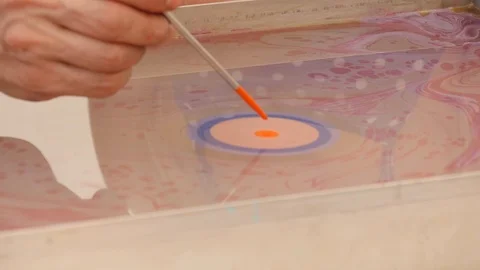 Close up of Ebru art/paper marbling Stock Footage 112005114