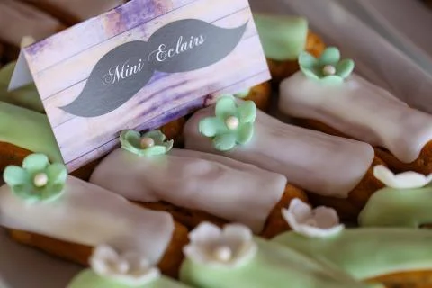 Close up of eclairs with green Stock Photos