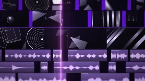 Close Up Editing Timeline Purple Clips Shallow Focus Video stock 343650042
