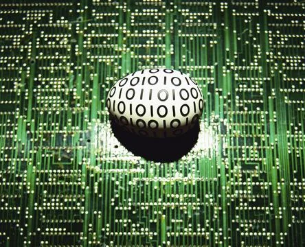 Close up of an egg with the binary code on a circuit board Stock Photos