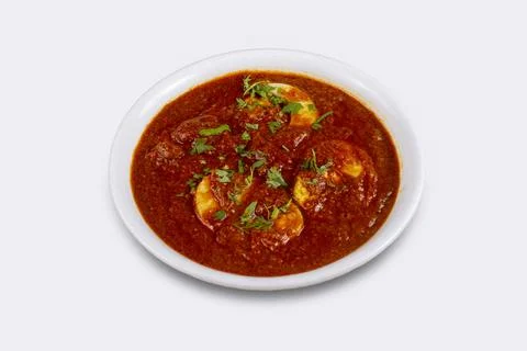 Close up of egg masala or egg curry prepared with onion, garlic and a mixture Stock-Fotos