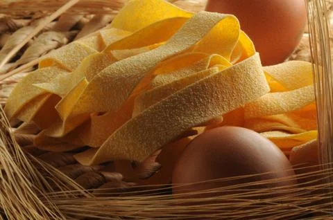 Close up of egg pasta with cereal Foto stock