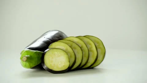 Close-Up Of Eggplant Rotating On The White Background Stock Footage 236202984