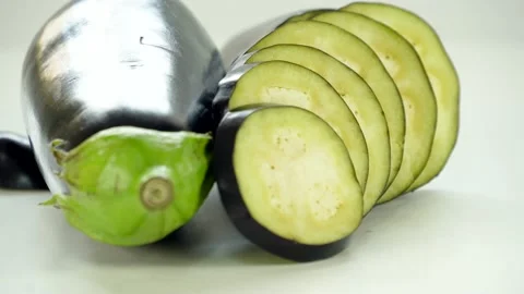 Close-Up Of  Eggplant Rotating On The White Background 스톡 동영상 236202987