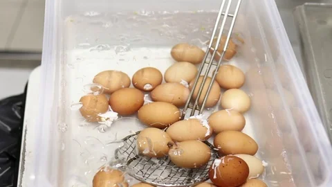 Close up of eggs in a container, ramen bar, Florence, Italy, HD Stock Footage 93101032