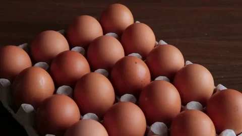 A close up of Eggs in an egg carton with a sliding camera move. Stock Footage 76574760