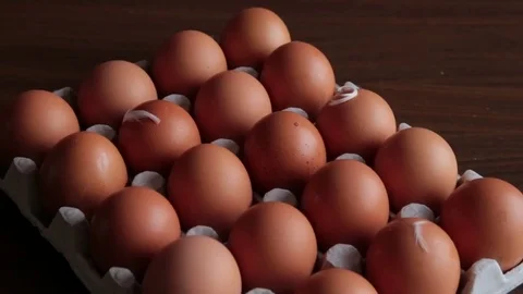 A close up of Eggs in an egg carton with a sliding camera move. Stock Footage 76574859