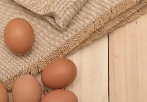 Close up eggs on sack background Stock Photos