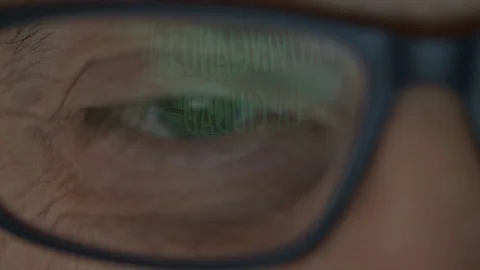 Close up of elderly man eyes reflecting the computer screen. Stock Footage 88219222