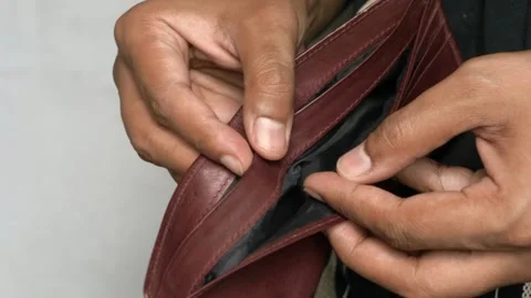 Close-up of elderly man hand opening wallet purse retirement ruin bankruptcy old Stock Footage 336450398