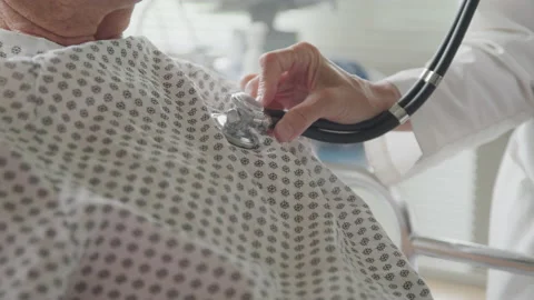 Close up of an Elderly Patient Getting Heart Listened to with Stethoscope Stock Footage 211870100