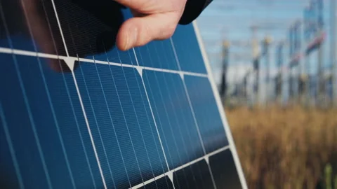 Close up of Electric engineer hand checking photovoltaic solar panels Concept Stock Footage 171188129