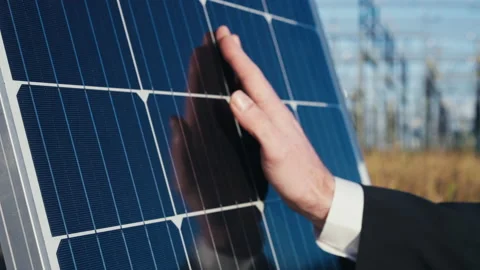 Close up of Electric engineer hand checking photovoltaic solar panels Concept Stock Footage 171189099