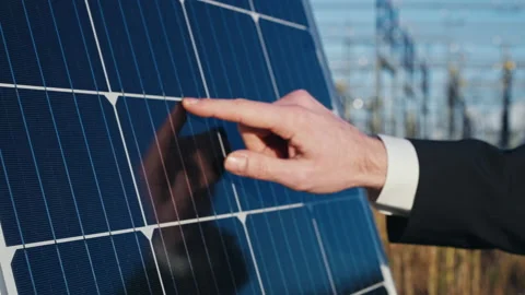Close up of Electric engineer hand checking photovoltaic solar panels Concept Stock Footage 171189575