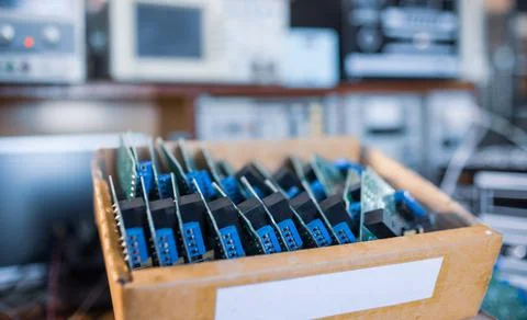 Close-up electric green embedded microcircuits in production Stock Photos