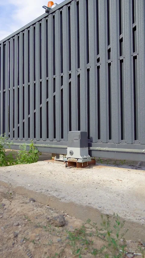 Close-Up of Electric Motor for Automatic Sliding Gate System, Access Control Stock Footage 338300859