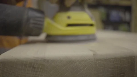 Close up electric sander smooth finish self employed carpenter woodwork wood  Stock Footage 100412386